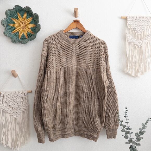 Christopher Hayes Wool Blend Neutral Fisherman Pullover Sweater Size Large - Picture 1 of 4